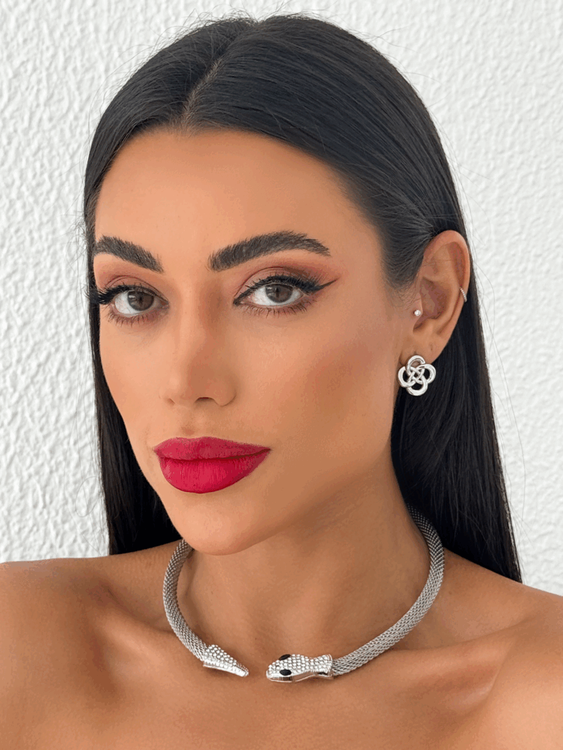 Choker Folheado a Ouro 18k e Prata Rabo de Tatu Com Serpente