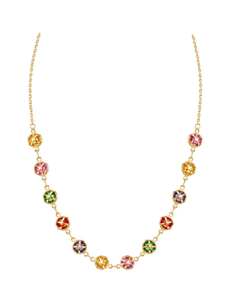 Choker Folheado a Ouro 18k Flor Cristais Coloridos