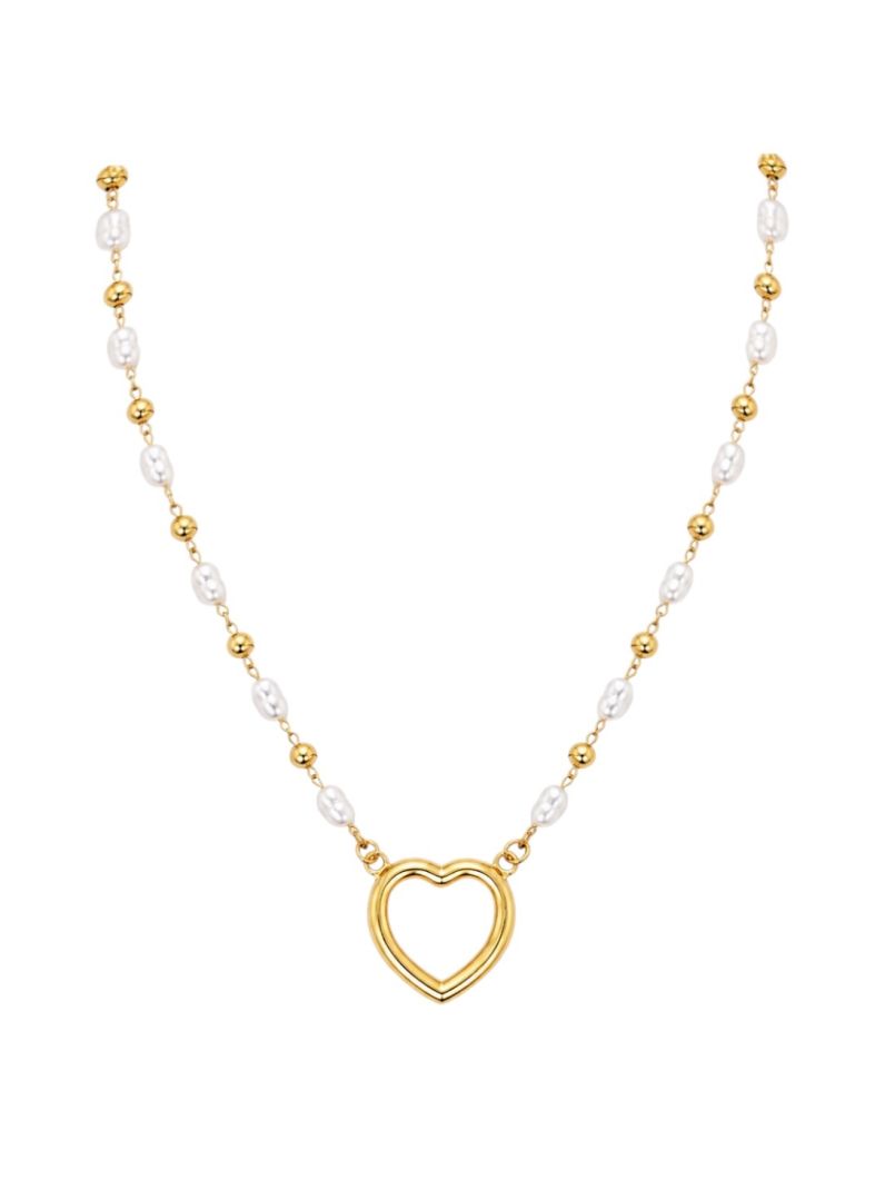 Choker Folheado a Ouro 18k Perolas Organicas e Coração