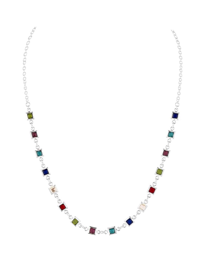 Choker Folheado a Prata 925 Cristais Coloridos