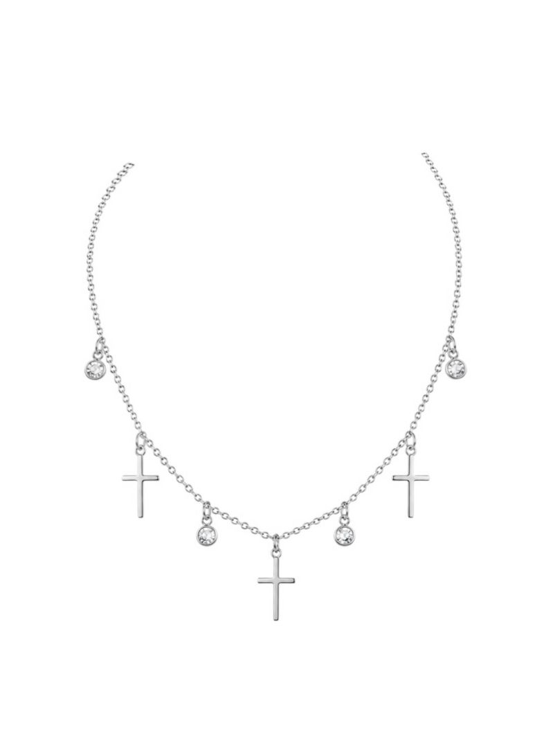 Choker Folheado a Prata 925 Cristais Com Cruz Lisas