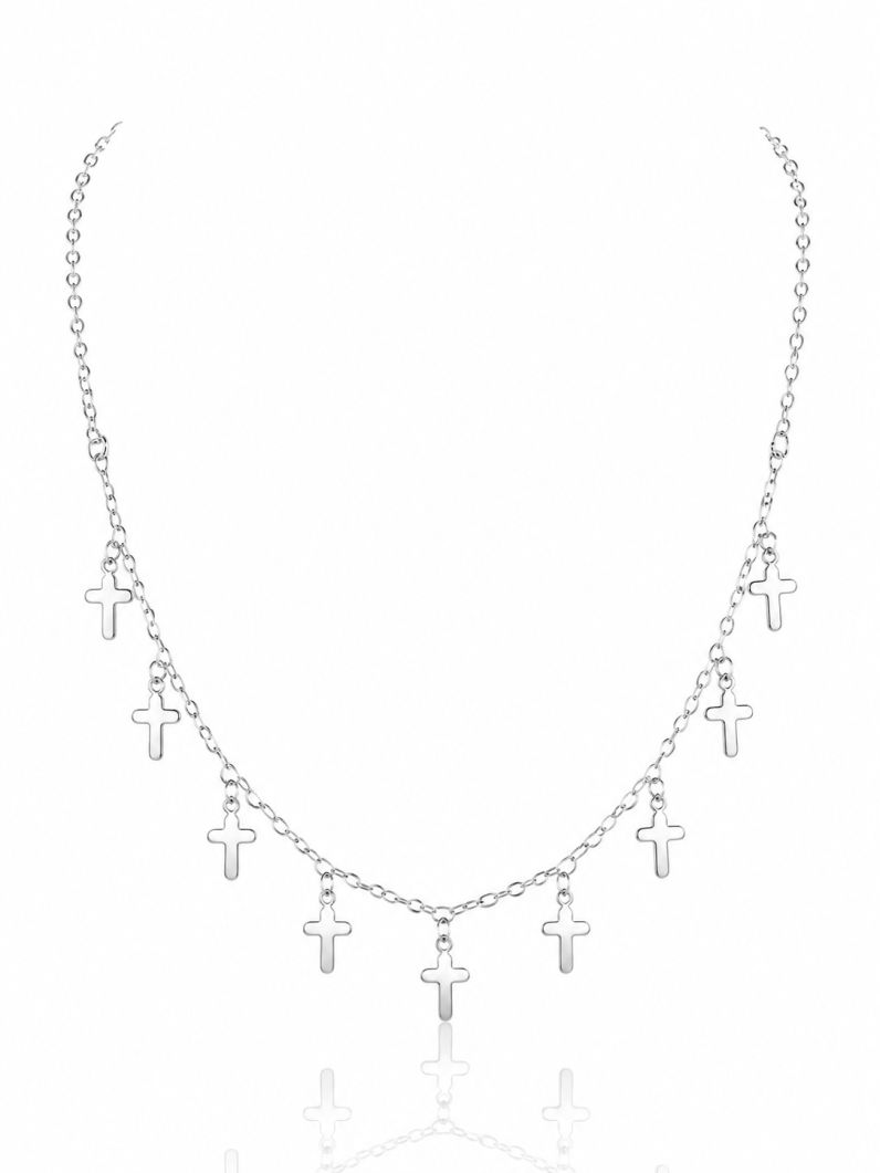 Choker Folheado a Prata 925 Design Cruzes