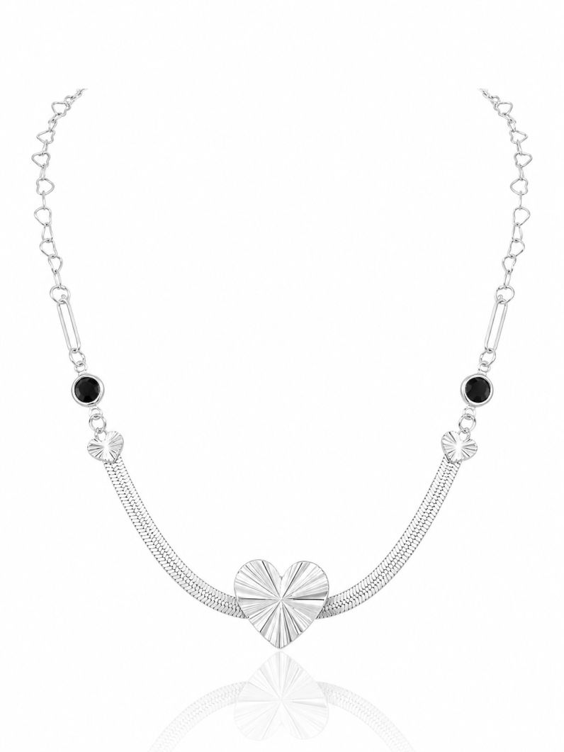 Choker Folheado a Prata 925 Fita Laminada e Coração