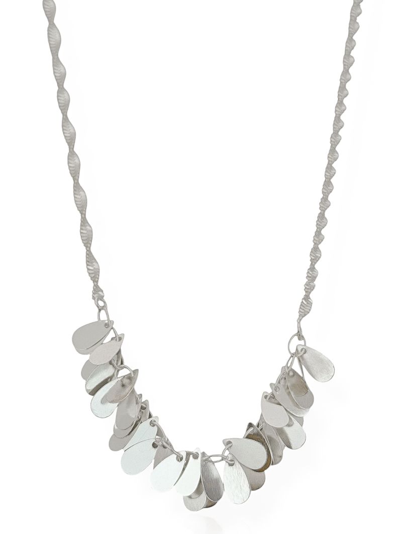 Choker Folheado a Prata 925 Folhas Lisas no Elo Torcido