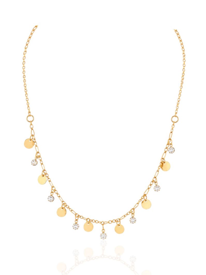 Choker Folheado Ouro 18k Circulos Lisos e Ponto de Luz