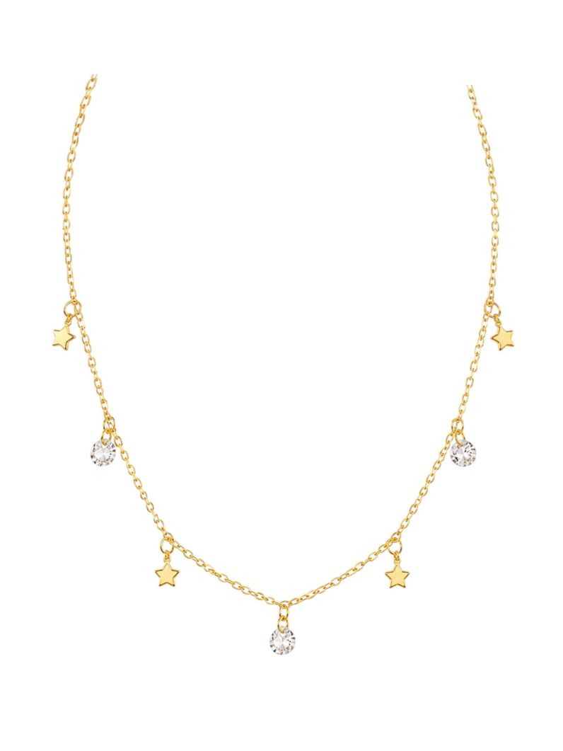 Choker Folheado Ouro 18k Cristais Com Estrelas
