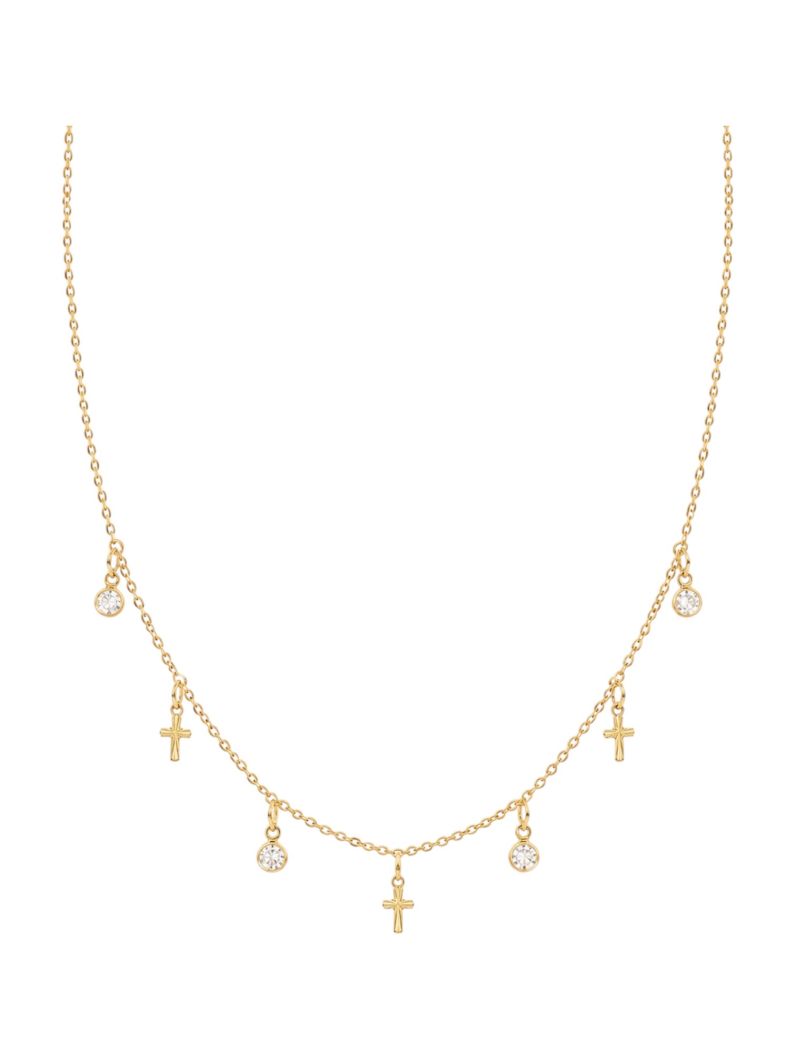 Choker Folheado Ouro 18k Cruz Com Cristais