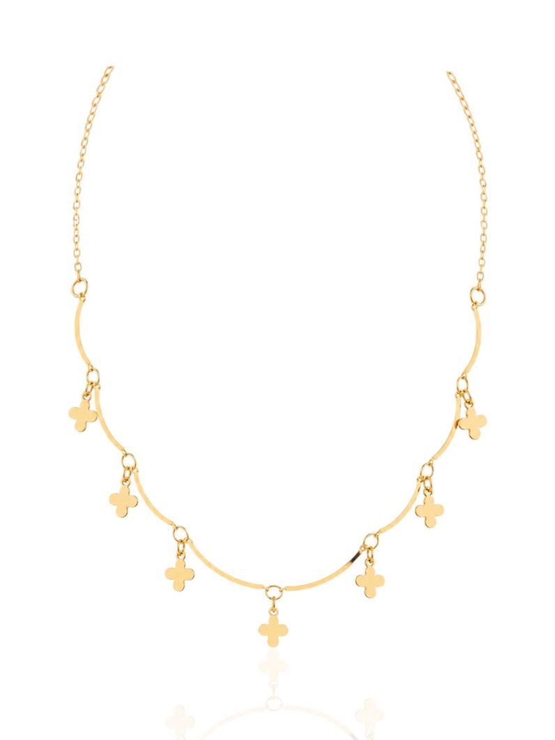 Choker Folheado Ouro 18k Cruz Lisa