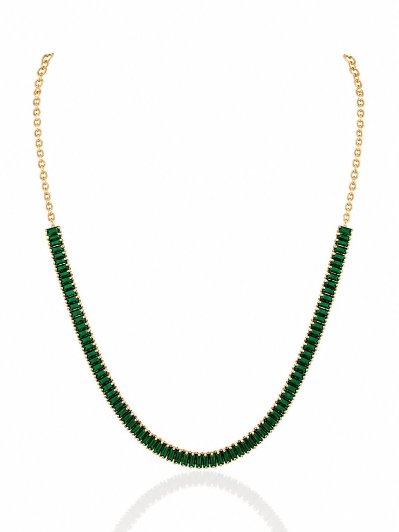 Choker Folheado Ouro 18k Navete Verde