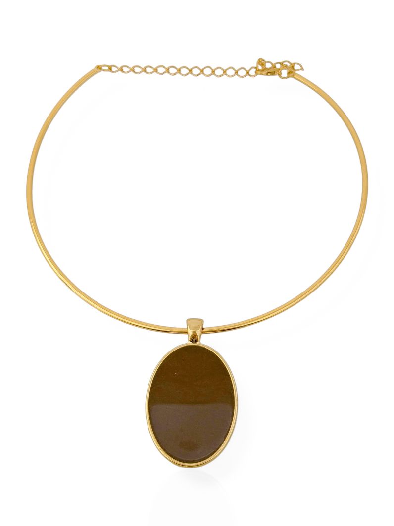 Choker Semi Joia Aro Com Oval Resinado