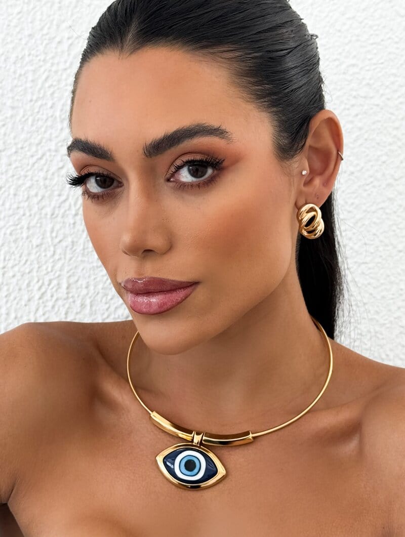 Choker Semi Joia Aro com Pingente Olho Grego