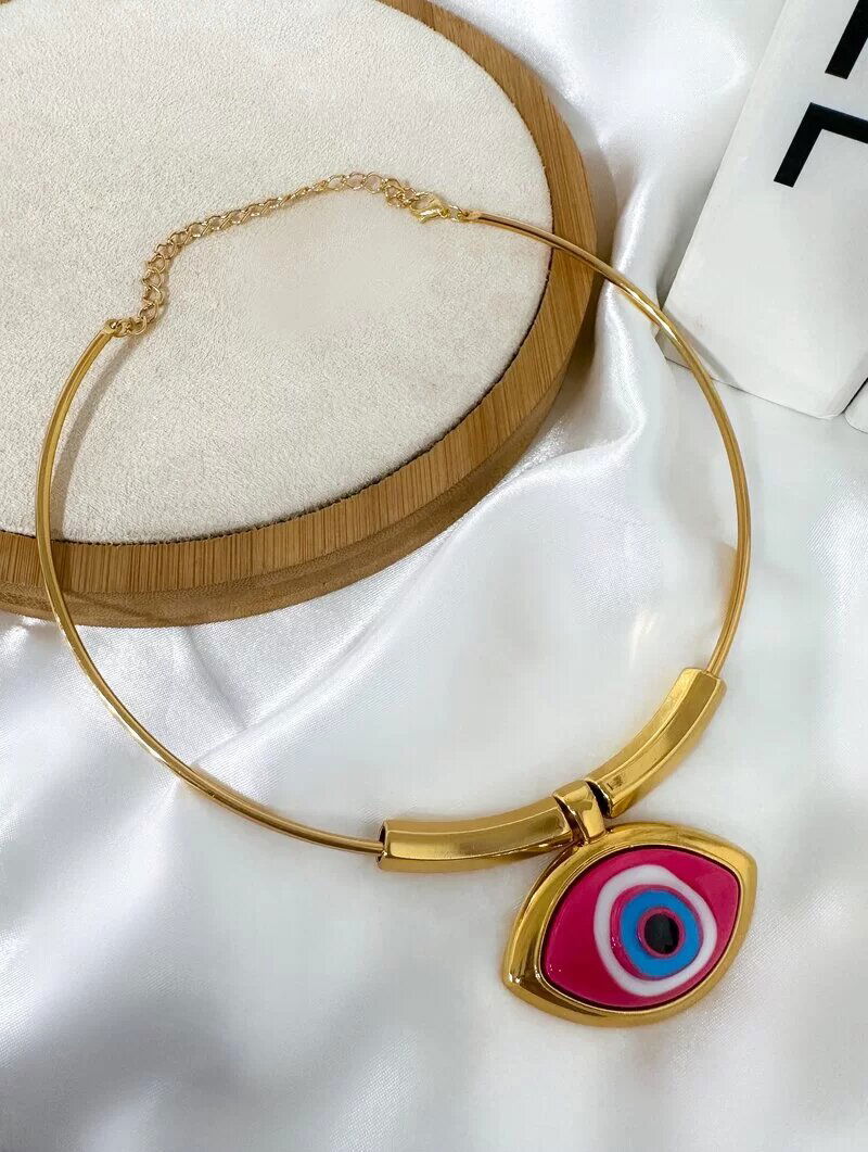 Choker Semi Joia Aro com Pingente Olho Grego