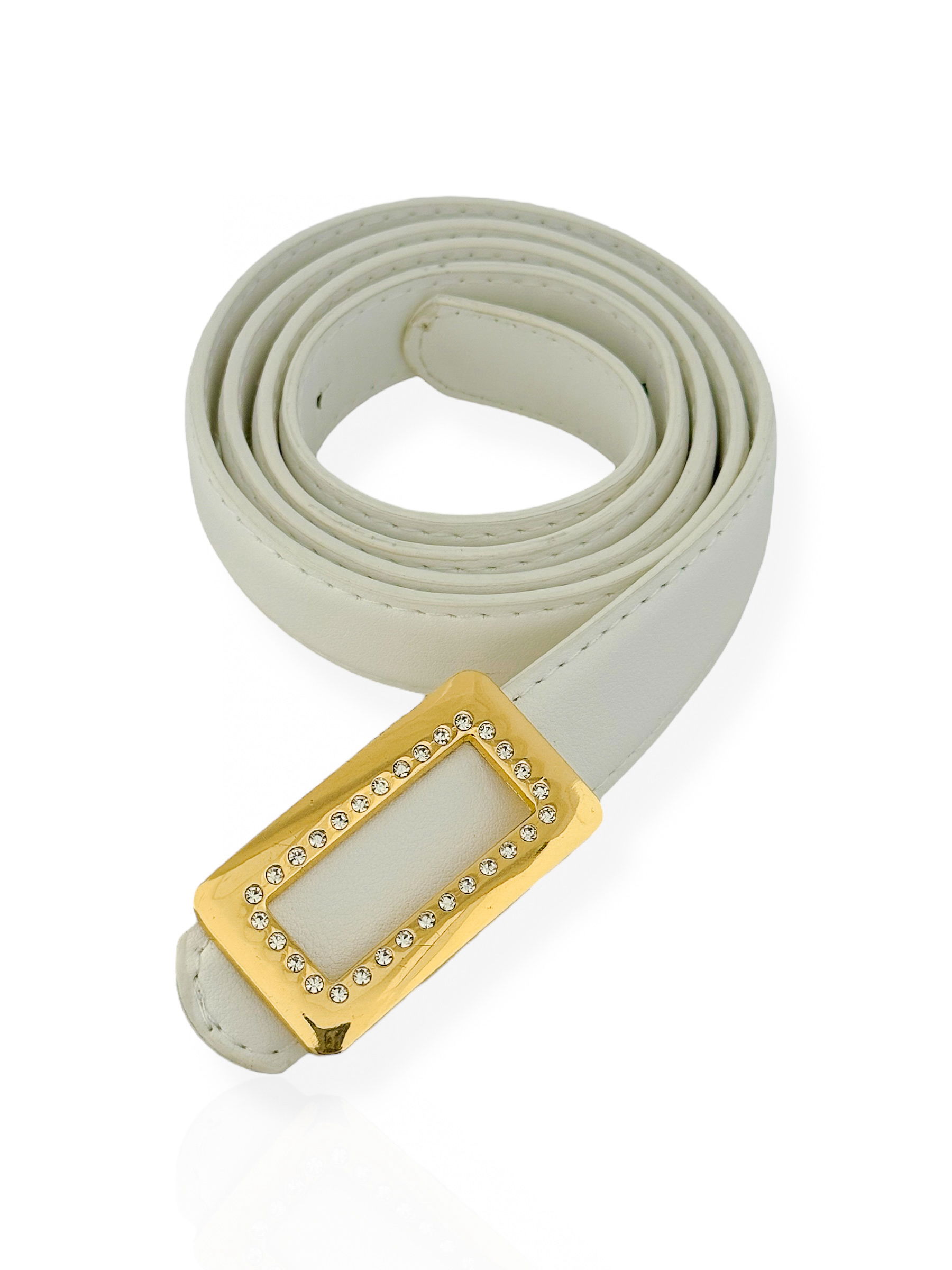 Cinto De Couro Com Fivela Folheado a Ouro 18k Design Quadrado com Zirconias