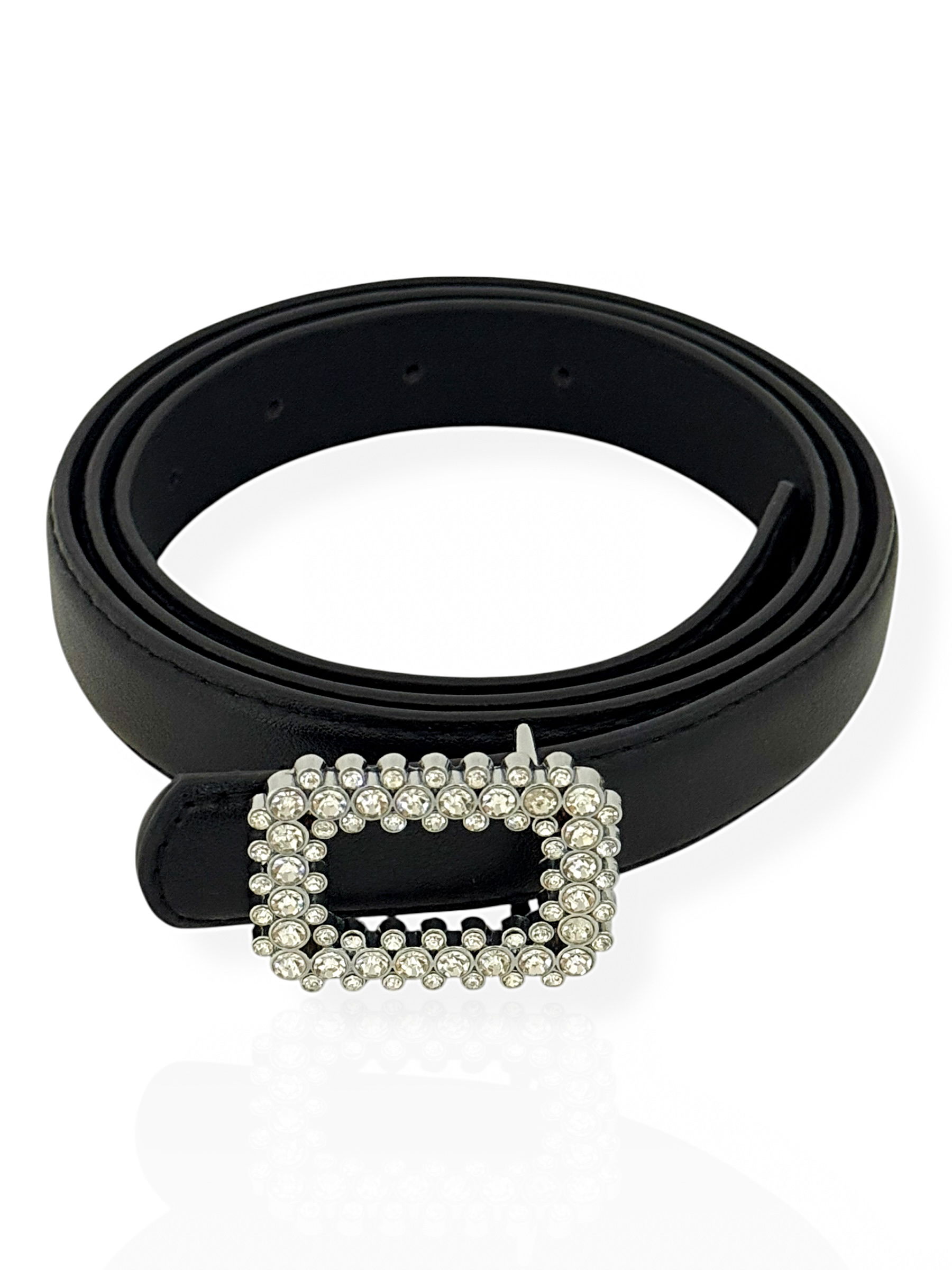 Cinto De Couro Com Fivela Folheado a Prata Com Zircônias