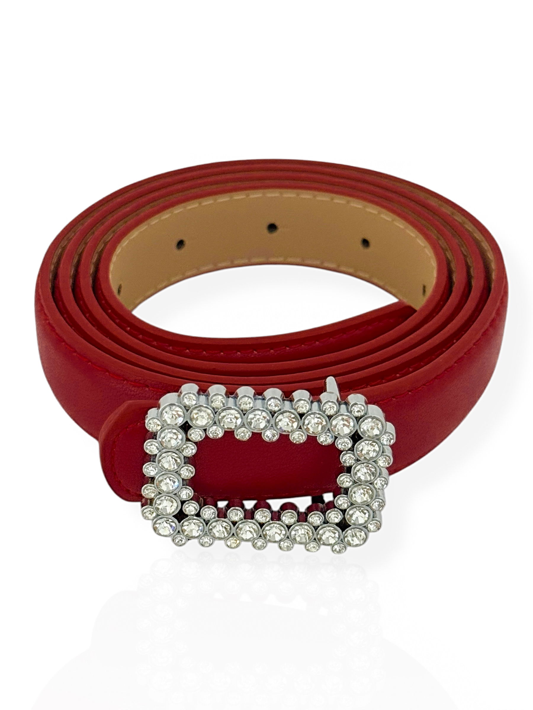 Cinto De Couro Com Fivela Folheado a Prata Com Zircônias