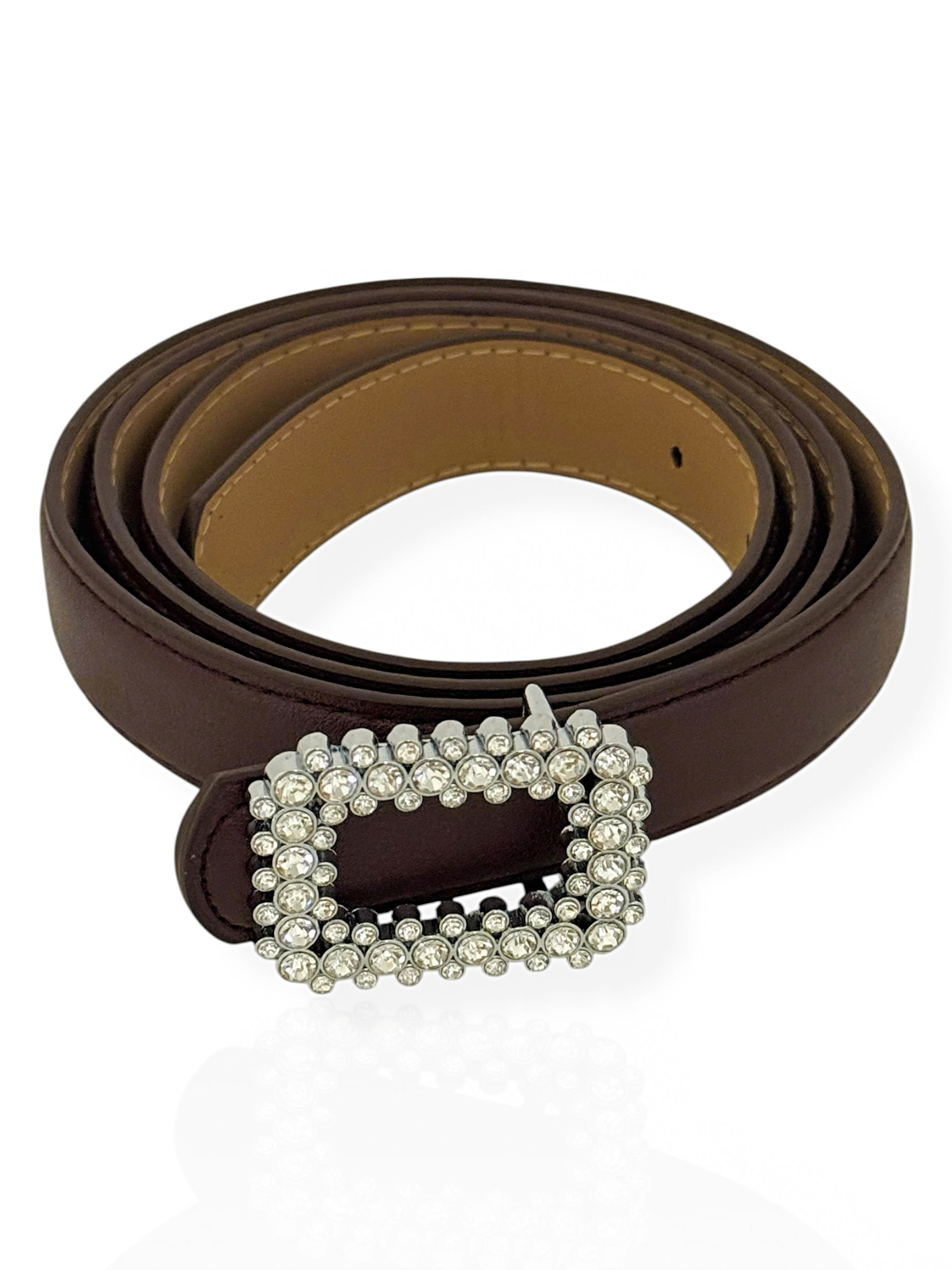 Cinto De Couro Com Fivela Folheado a Prata Com Zircônias