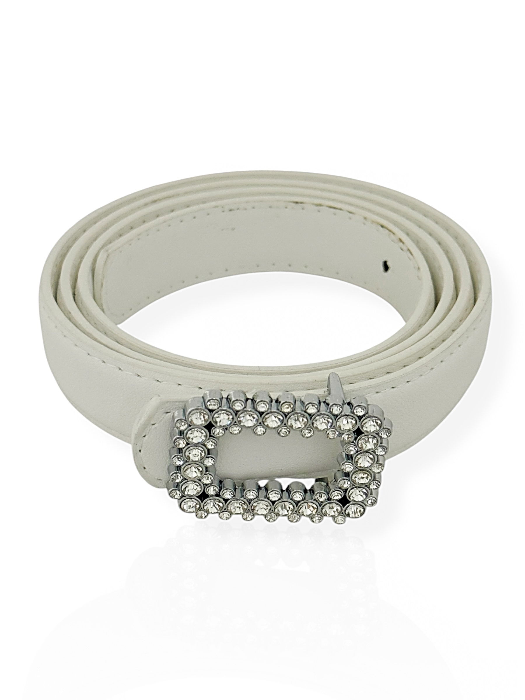 Cinto De Couro Com Fivela Folheado a Prata Com Zircônias