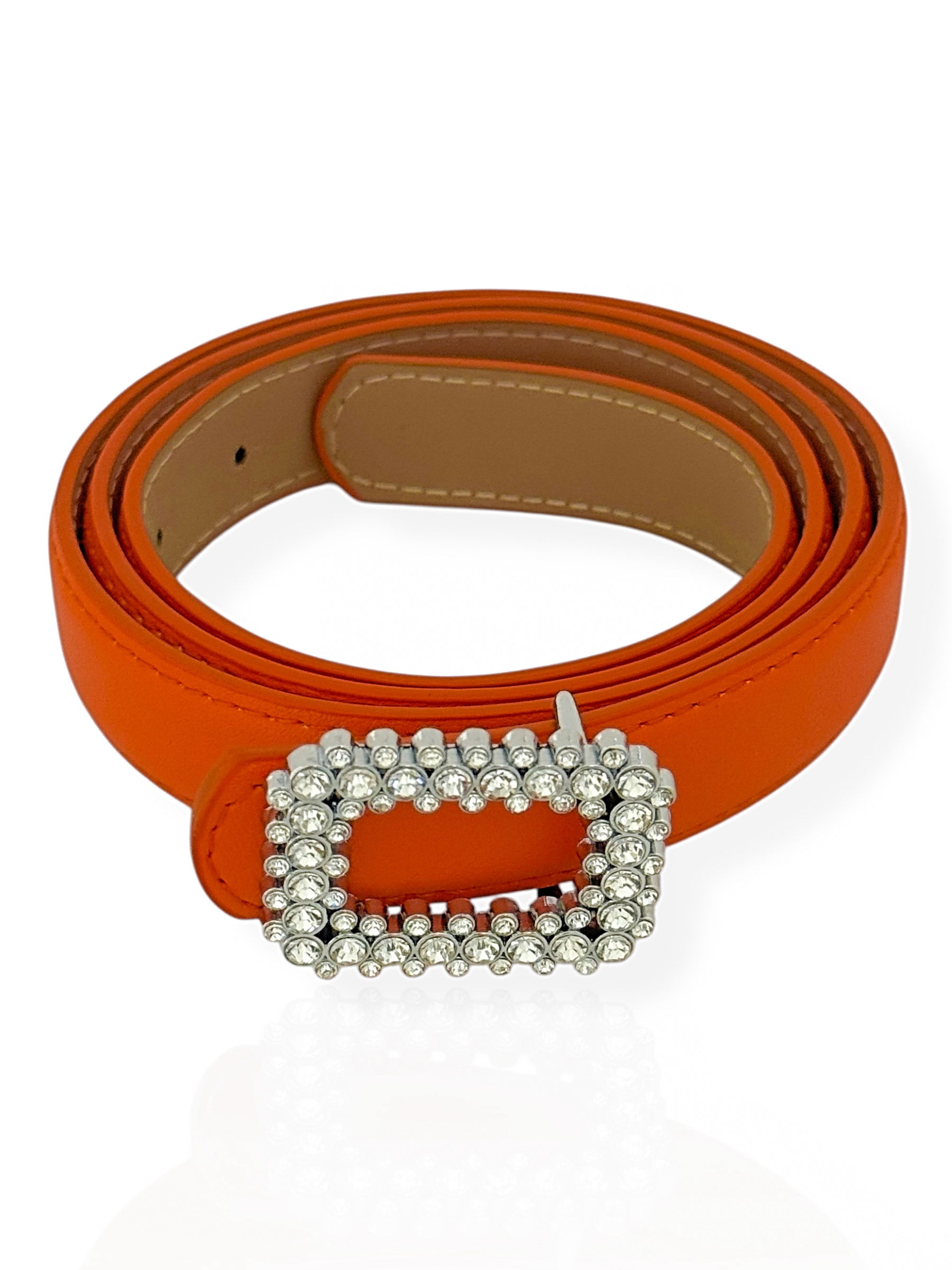 Cinto De Couro Com Fivela Folheado a Prata Com Zircônias