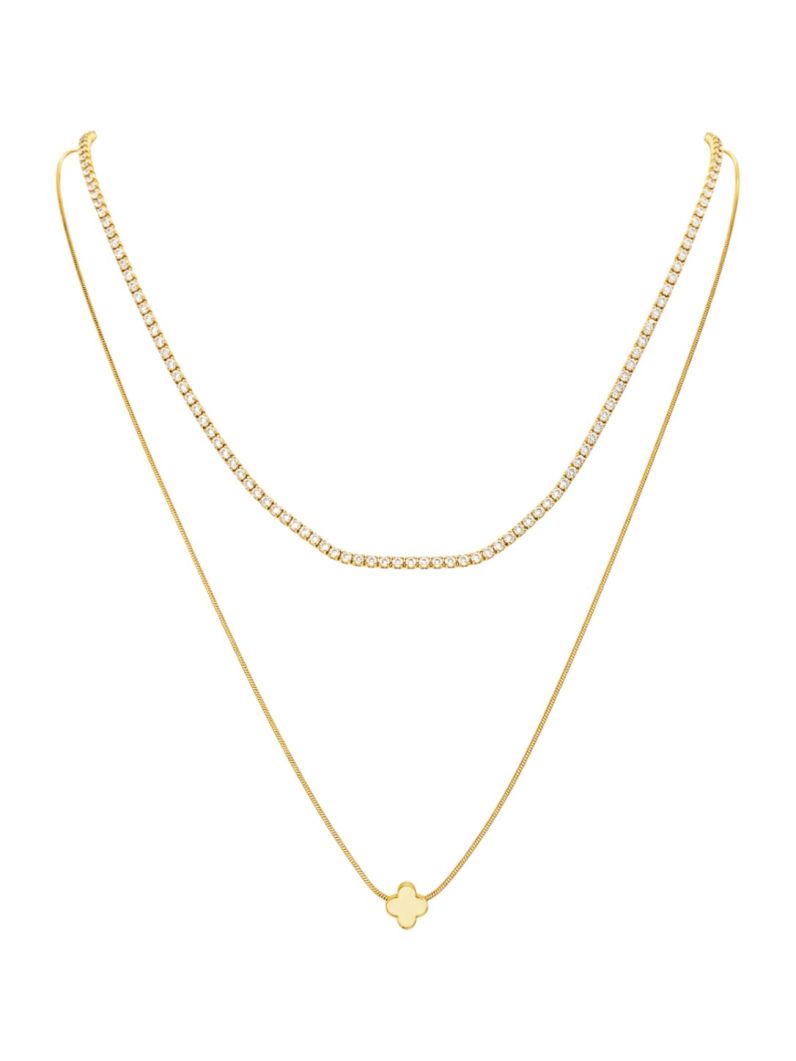 Colar Aço Inoxidavel Duplo Folheado a Ouro 18k e Prata Cordão Cravejado Inspiração