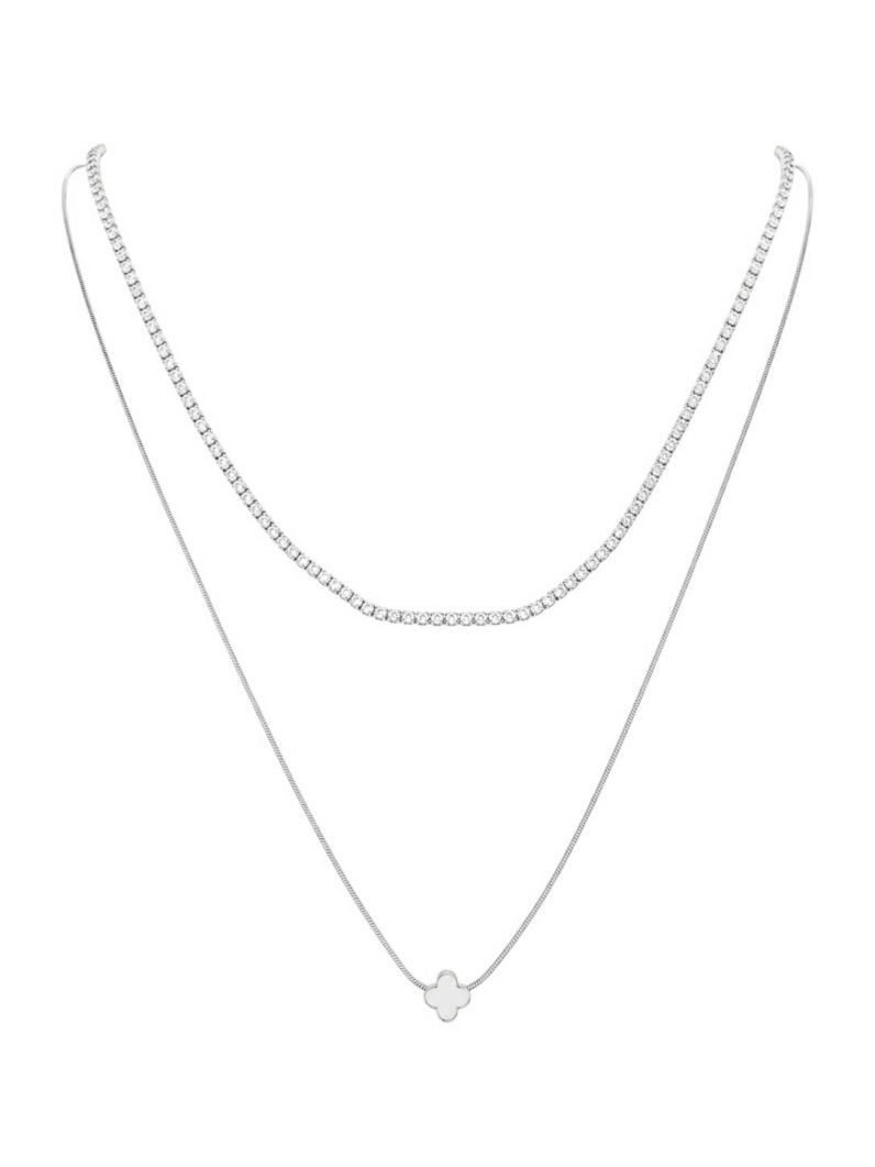 Colar Aço Inoxidavel Duplo Folheado a Ouro 18k e Prata Cordão Cravejado Inspiração