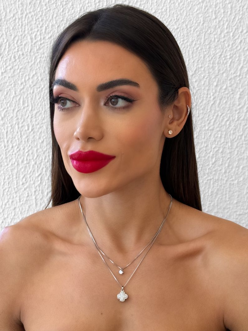Colar Aço Inoxidavel Duplo Folheado a Ouro 18k e Prata Pingente Inspiração Vg Cravejado e Ponto de Luz