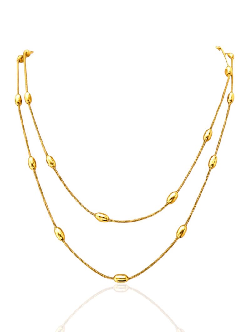 Colar Aço Inoxidavel Duplo Folheado a Ouro 18k Oval Com Rabo de Rato