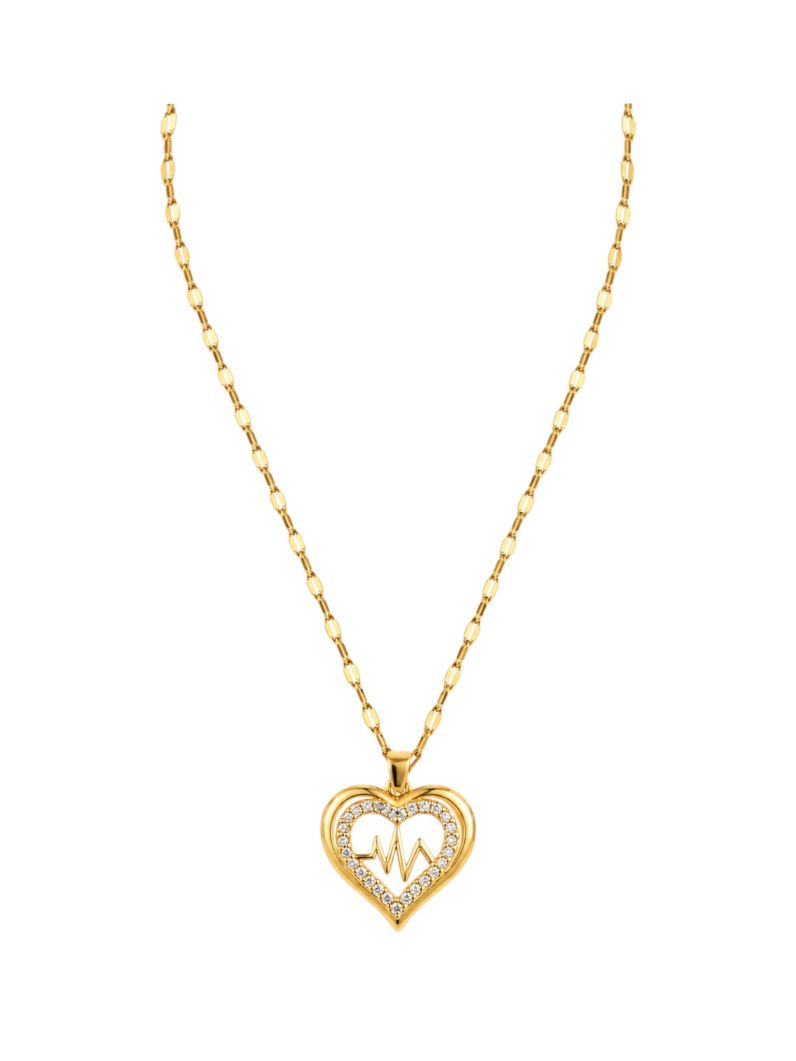 Colar Aço Inoxidavel Folheado a Ouro 18k Coração e Batimentos