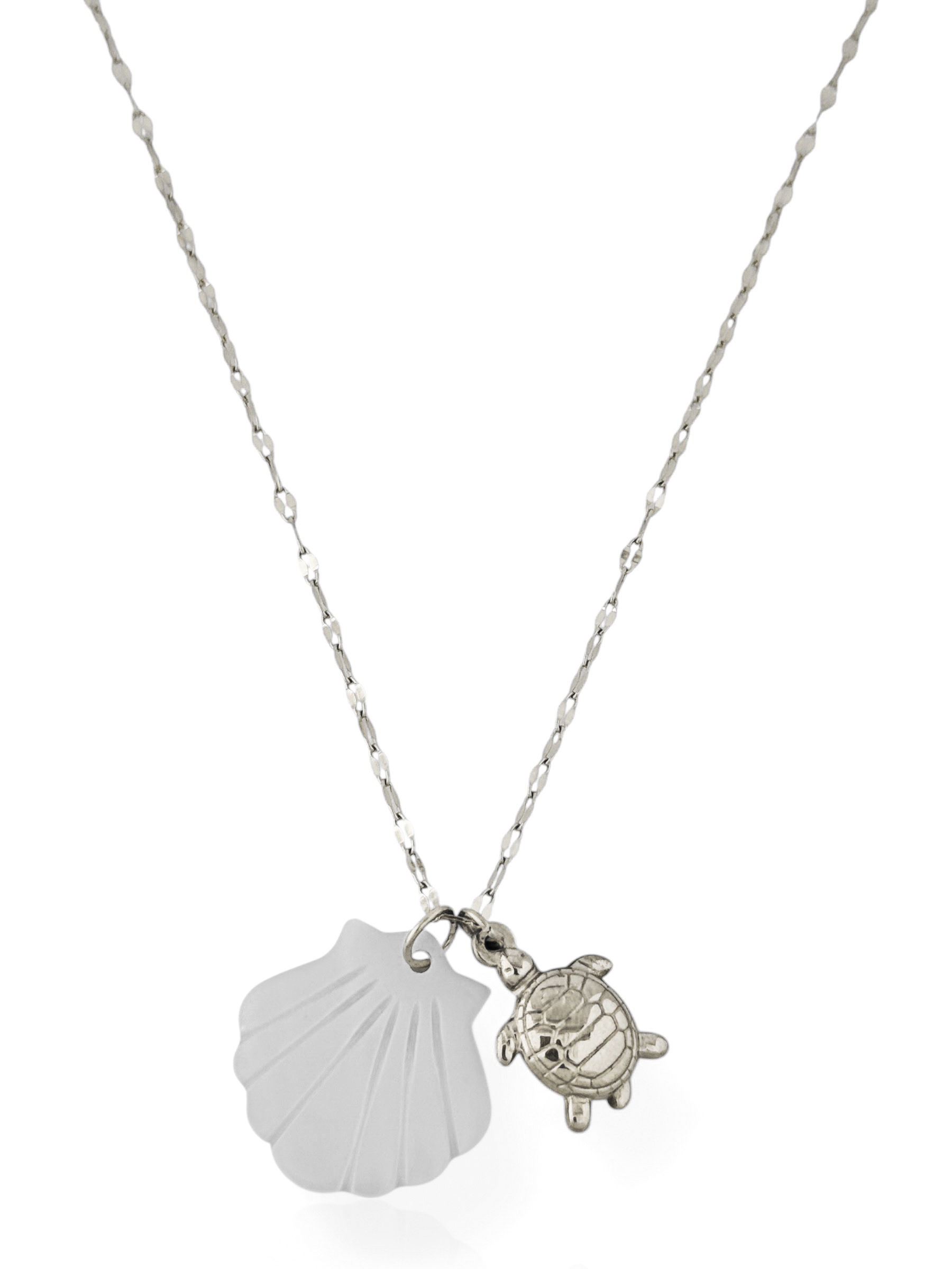 Colar Aço Inoxidável Folheado a Ouro 18k e Prata Com Pingente Concha e Tartaruga