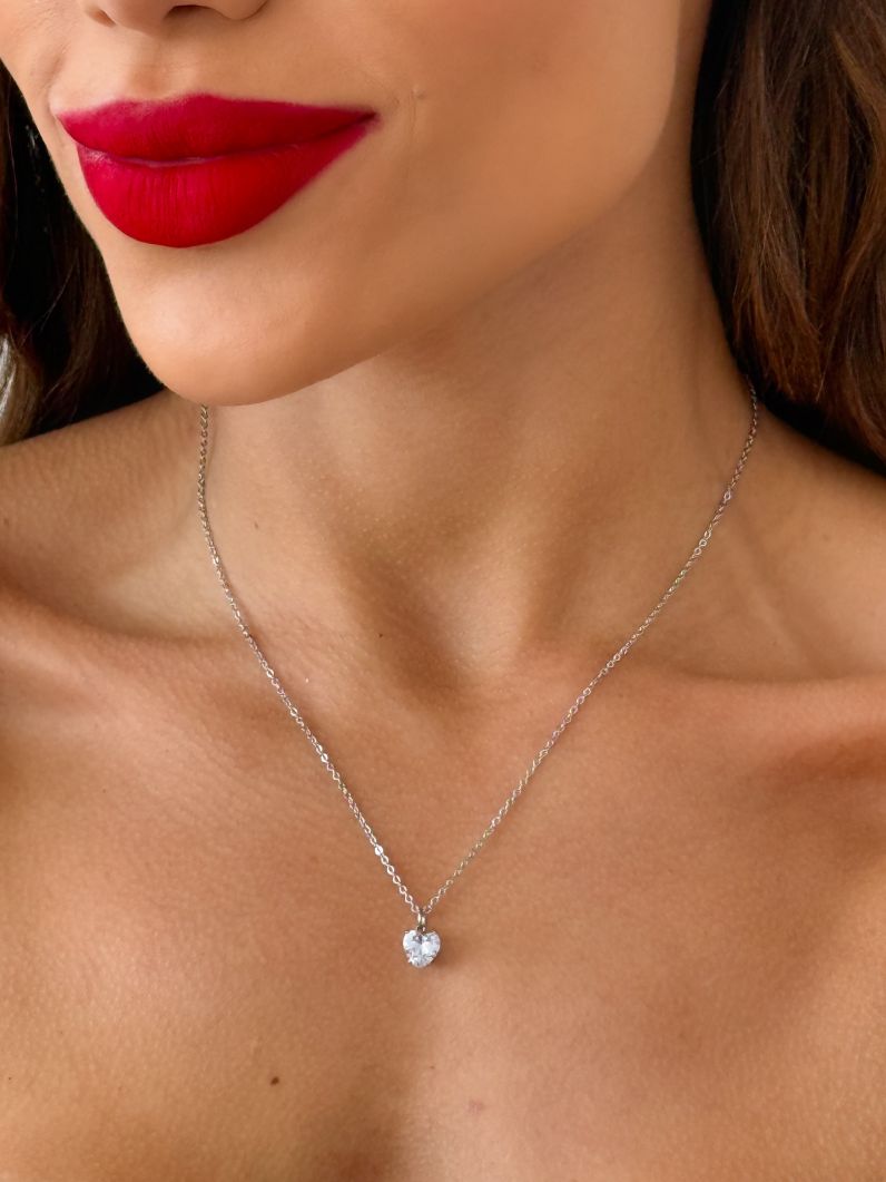 Colar Aço Inoxidavel Folheado a Ouro 18k e Prata Coração Cristal