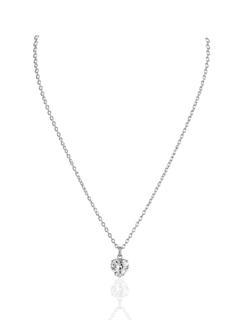 Colar Aço Inoxidavel Folheado a Ouro 18k e Prata Coração Cristal