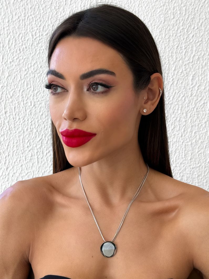 Colar Aço Inoxidavel Folheado a Ouro 18k e Prata Fios Com Pingente Circulos Organico Lisos
