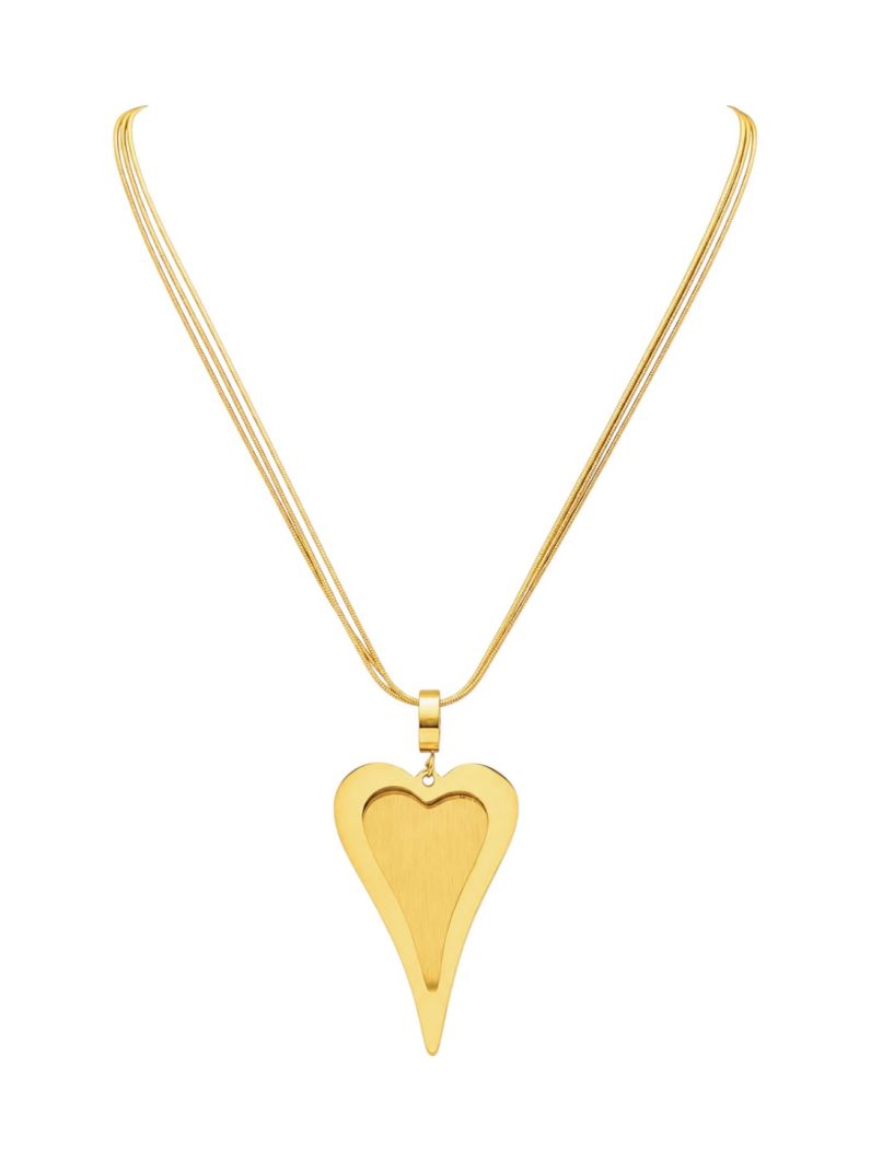 Colar Aço Inoxidavel Folheado a Ouro 18k e Prata Fios Com Pingente Coração