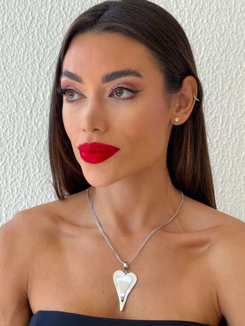 Colar Aço Inoxidavel Folheado a Ouro 18k e Prata Fios Com Pingente Coração