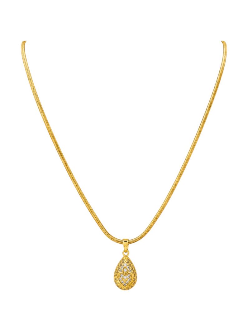 Colar Aço Inoxidavel Folheado a Ouro 18k e Prata Fita Laminada Com Pingente Gota Cravejado