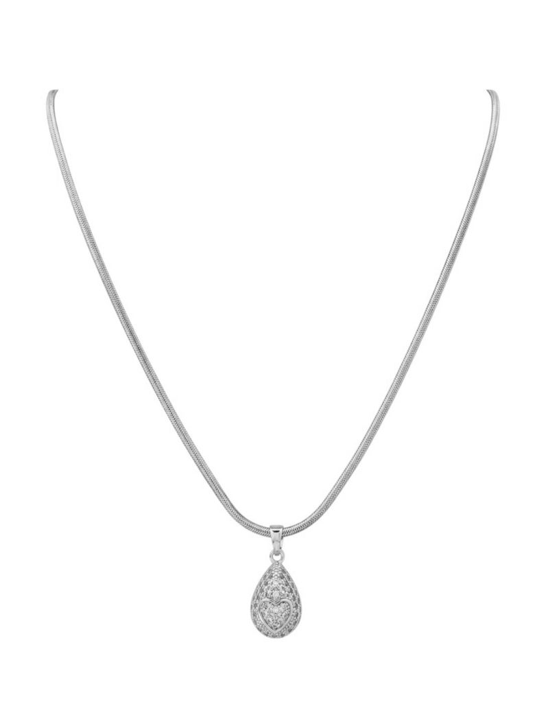 Colar Aço Inoxidavel Folheado a Ouro 18k e Prata Fita Laminada Com Pingente Gota Cravejado