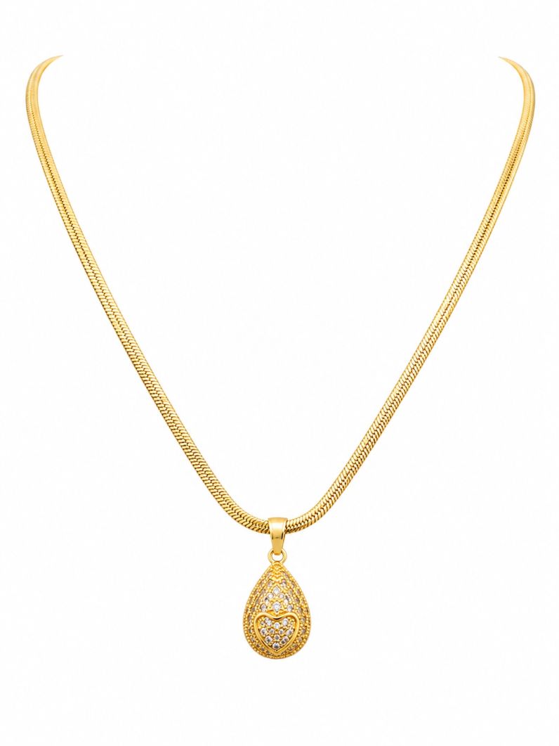 Colar Aço Inoxidavel Folheado a Ouro 18k e Prata Fita Laminada e Pingente Gota Cravejado