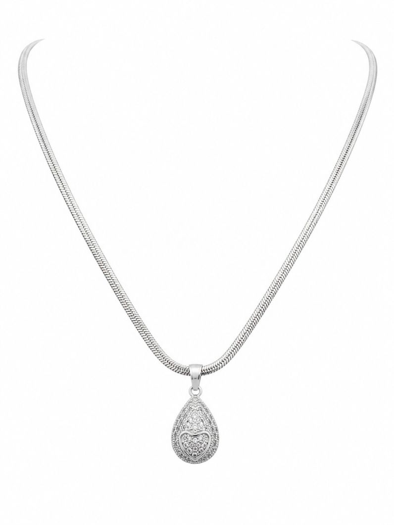 Colar Aço Inoxidavel Folheado a Ouro 18k e Prata Fita Laminada e Pingente Gota Cravejado