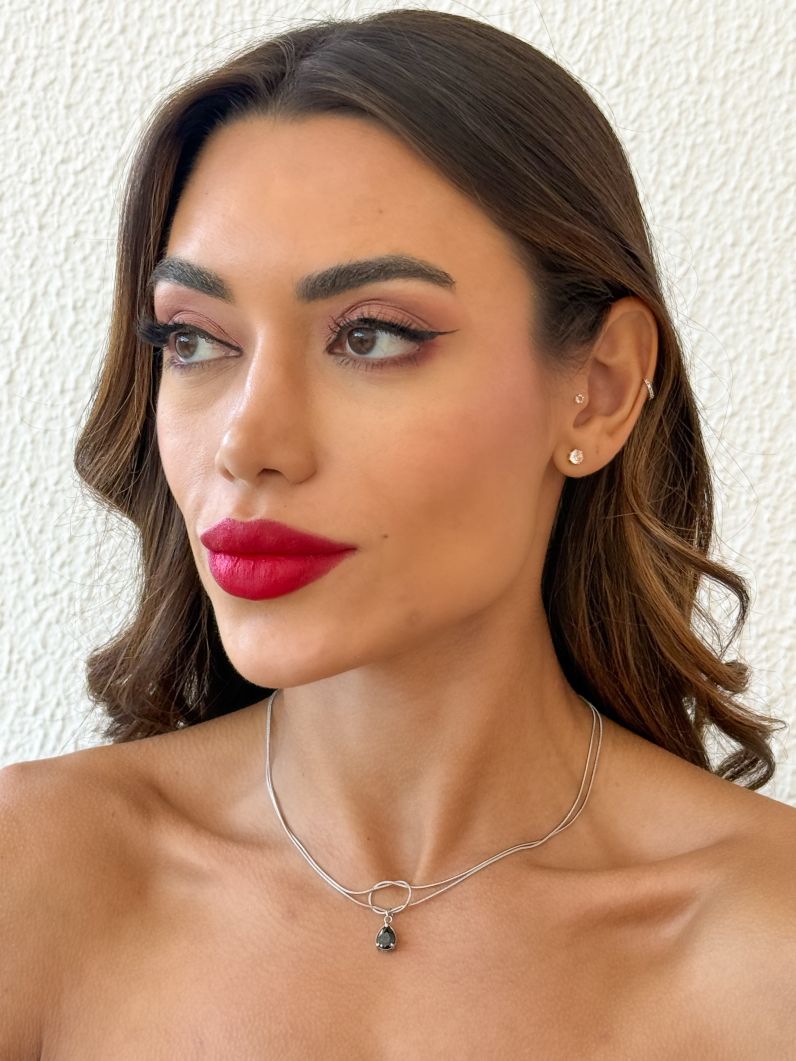 Colar Aço Inoxidável Folheado a Ouro 18k e Prata Gota Cristal