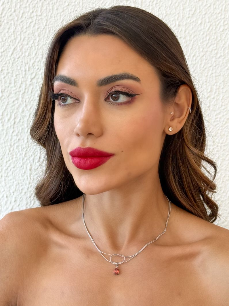 Colar Aço Inoxidável Folheado a Ouro 18k e Prata Gota Cristal