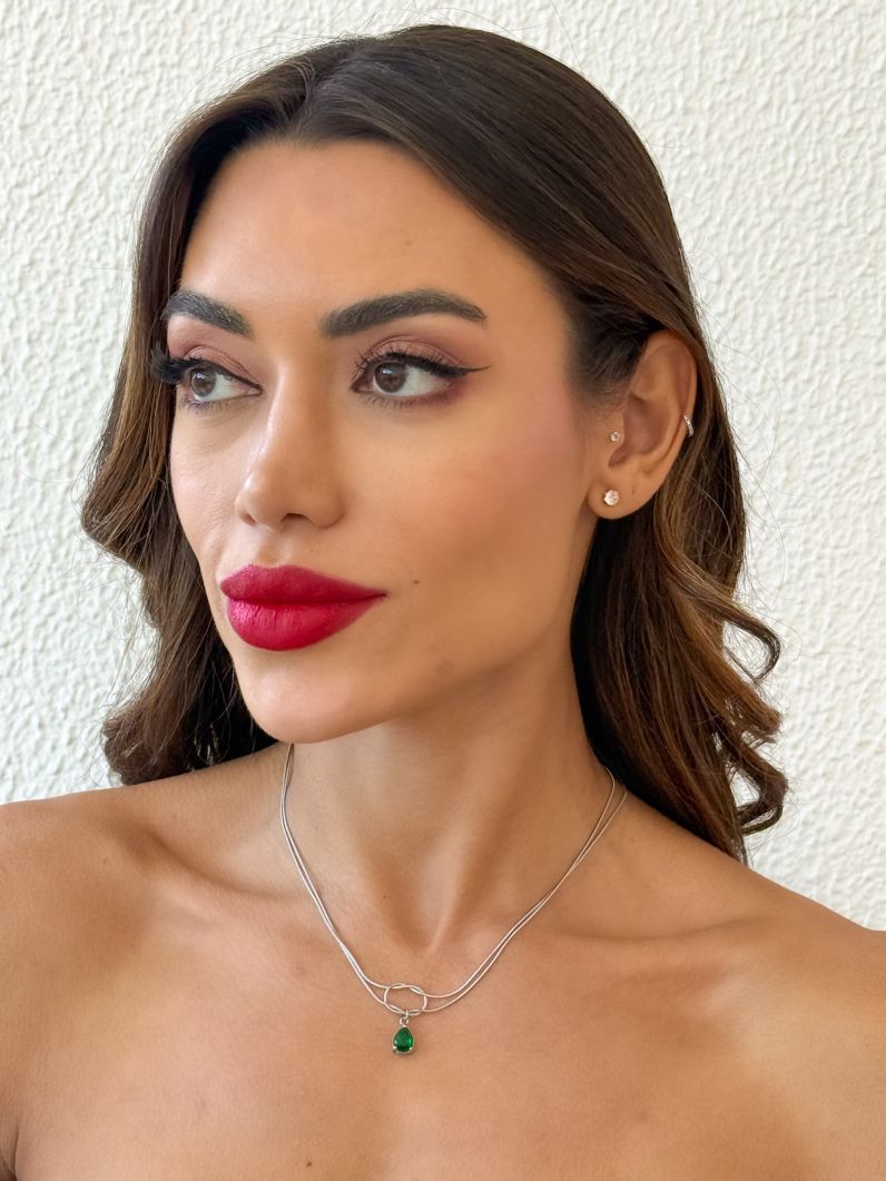Colar Aço Inoxidável Folheado a Ouro 18k e Prata Gota Cristal