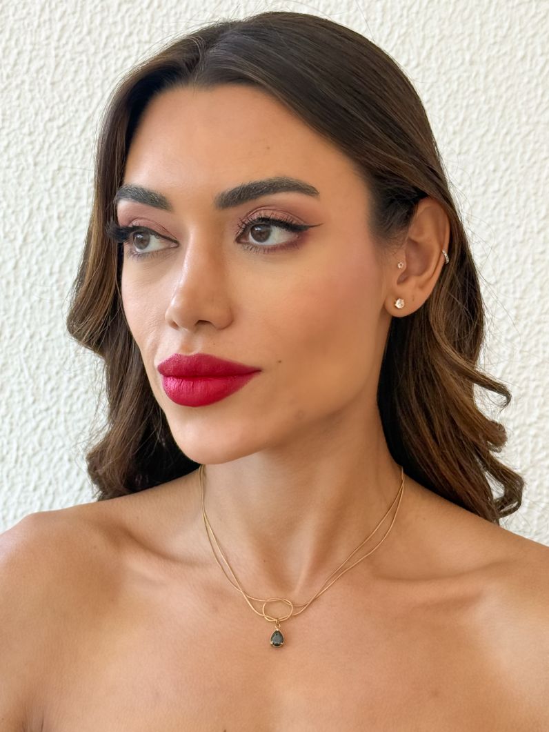Colar Aço Inoxidável Folheado a Ouro 18k e Prata Gota Cristal
