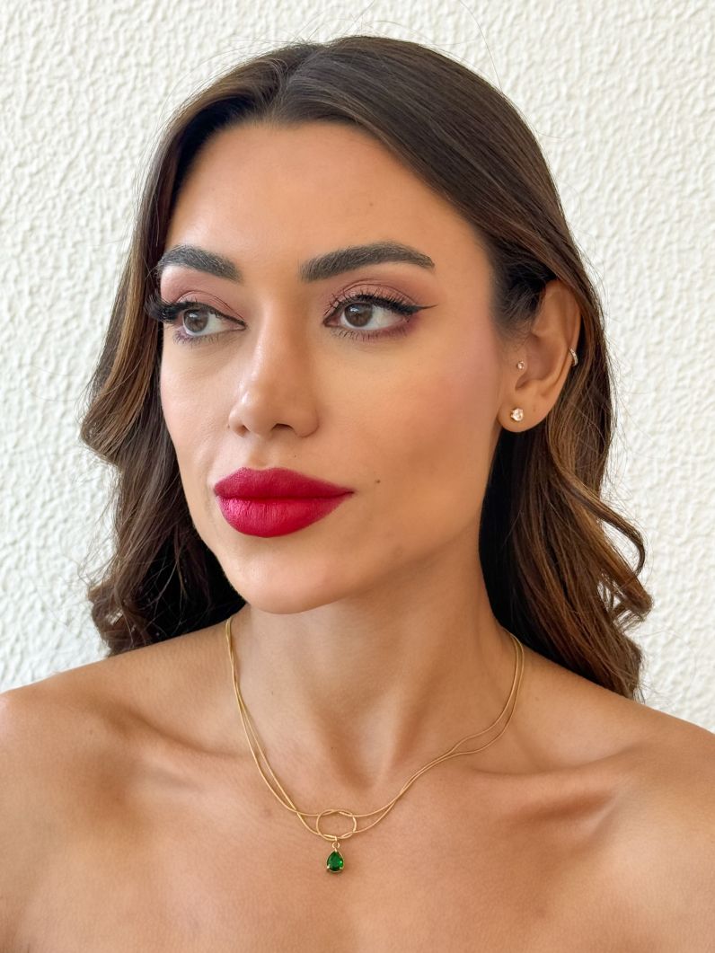 Colar Aço Inoxidável Folheado a Ouro 18k e Prata Gota Cristal