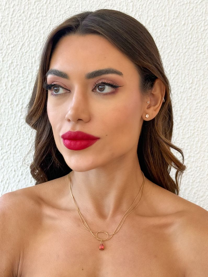 Colar Aço Inoxidável Folheado a Ouro 18k e Prata Gota Cristal