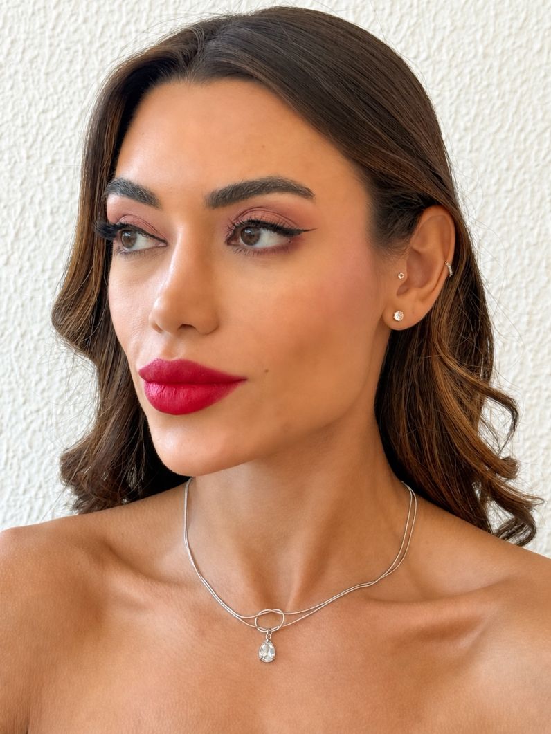 Colar Aço Inoxidável Folheado a Ouro 18k e Prata Gota Cristal