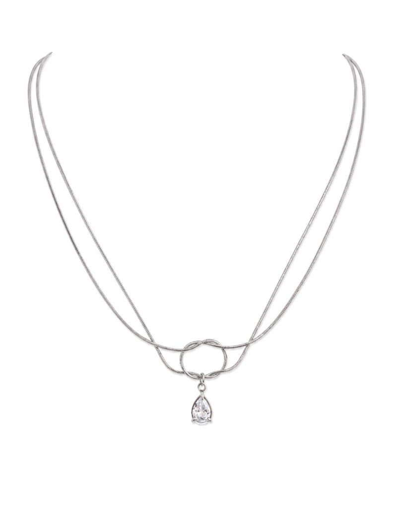 Colar Aço Inoxidável Folheado a Ouro 18k e Prata Gota Cristal