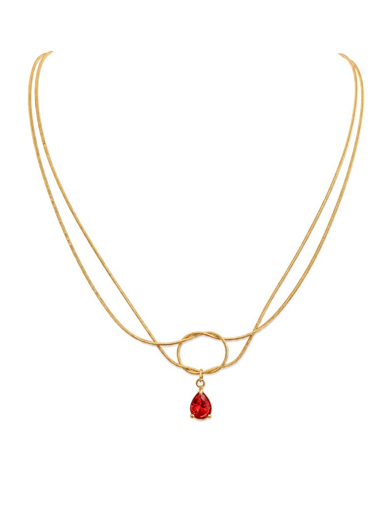 Colar Aço Inoxidável Folheado a Ouro 18k e Prata Gota Cristal