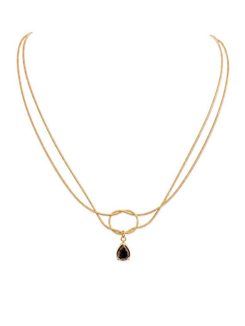 Colar Aço Inoxidável Folheado a Ouro 18k e Prata Gota Cristal