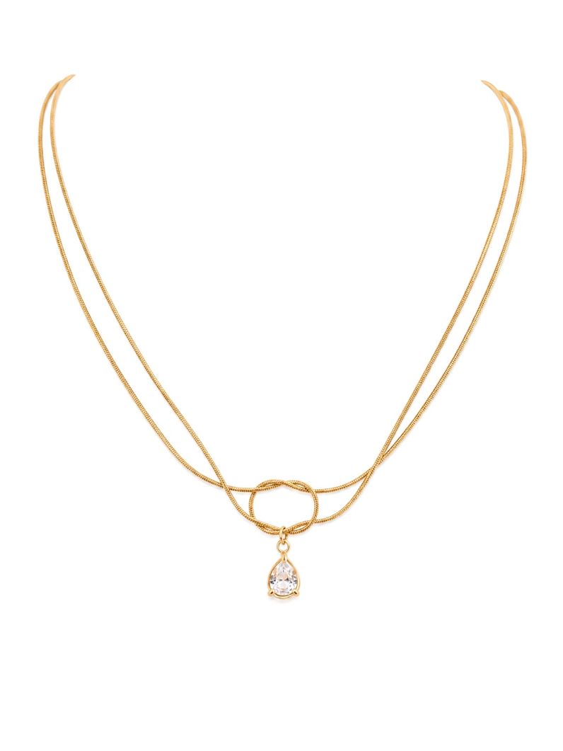 Colar Aço Inoxidável Folheado a Ouro 18k e Prata Gota Cristal