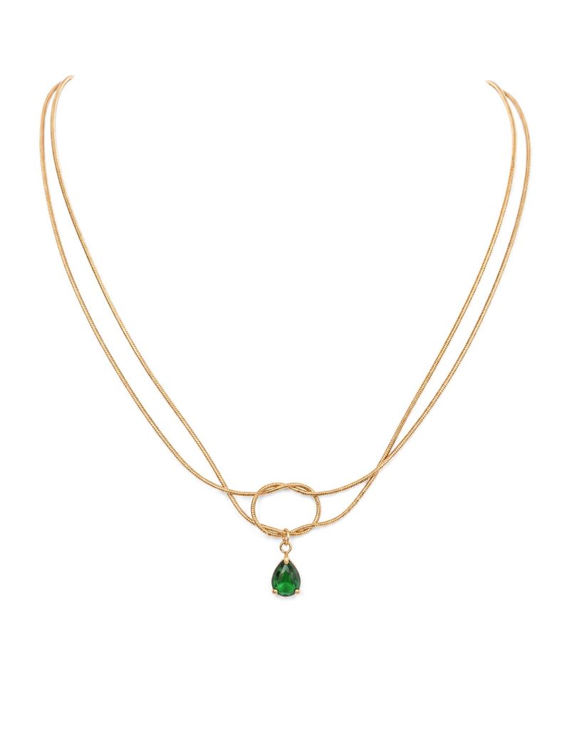 Colar Aço Inoxidável Folheado a Ouro 18k e Prata Gota Cristal