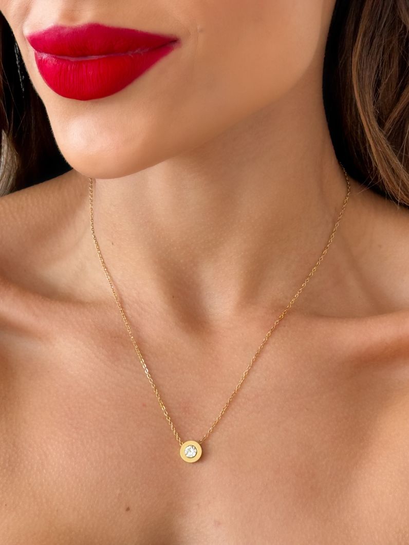 Colar Aço Inoxidavel Folheado a Ouro 18k e Prata Inspiração Grandes Marcas Com Cristal